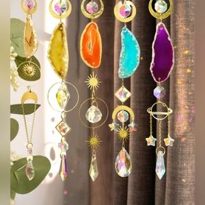 3 Window Light Catcher Gift Idea Agate Stone & Crystal Glass Rainbow Maker